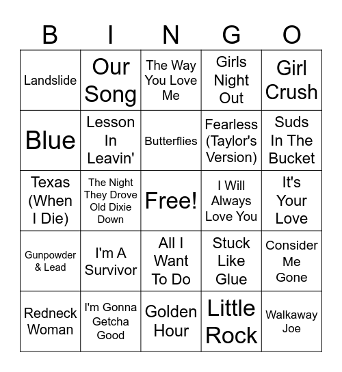 Country Queens Round 2 Bingo Card