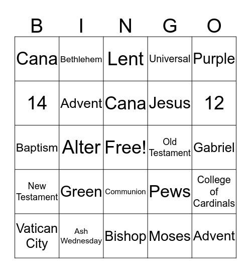 Facts About the Catholic Chruch Bingo Card