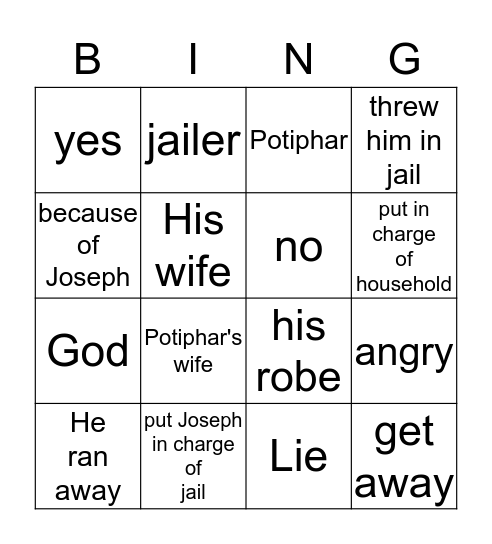 Joseph The Slave Bingo Card