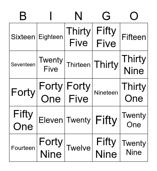 Bingo with numbers Bingo Card