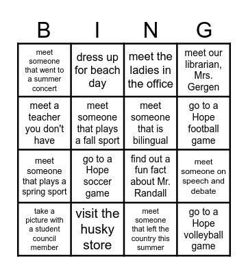 BACK TO SCHOOL Bingo Card