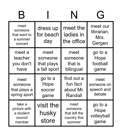 BACK TO SCHOOL Bingo Card