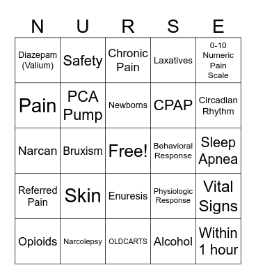 Comfort, Pain, & Sleep Bingo Card