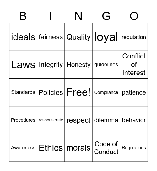 Ethics BINGO Card