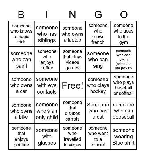 get to know bingo Card
