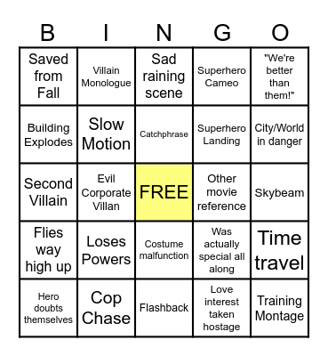 Superhero Bingo Card