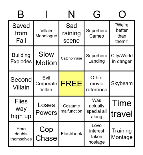 Superhero Bingo Card