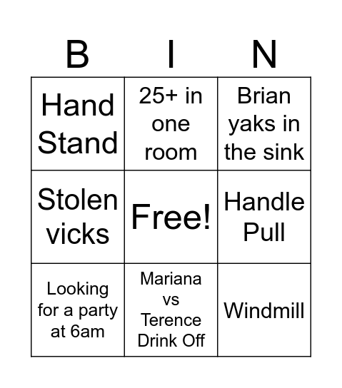 Menace Bingo Card
