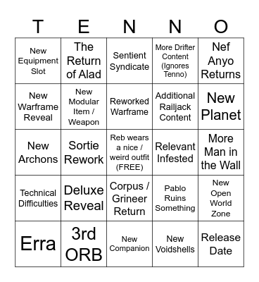 Tennocon 2023 Bingo Card