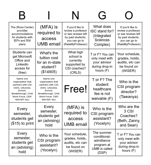 Untitled Bingo Card