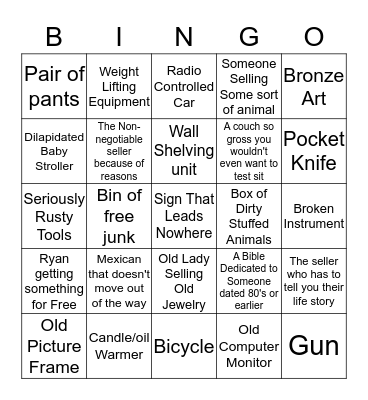 Yard Sale Bingo! Bingo Card