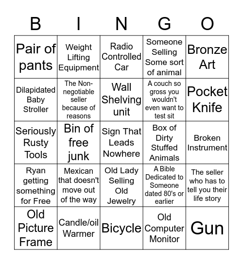 Yard Sale Bingo! Bingo Card