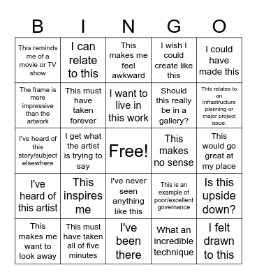 Art Gallery Bingo Card