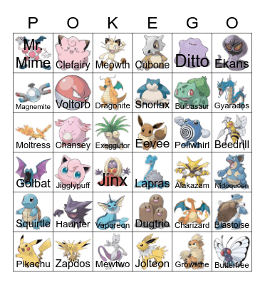 Pokemon Bingo! Bingo Card