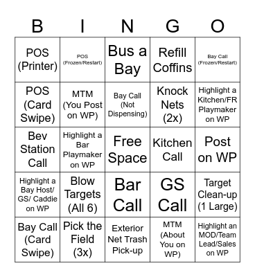 Maintenance Bingo Card
