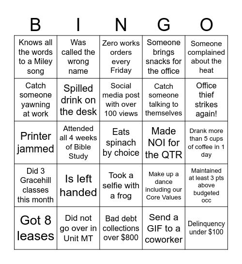 Stellar Bingo Card