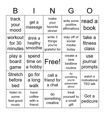 Self Care Bingo Card