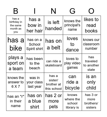 Scavenger Hunt Bingo Card