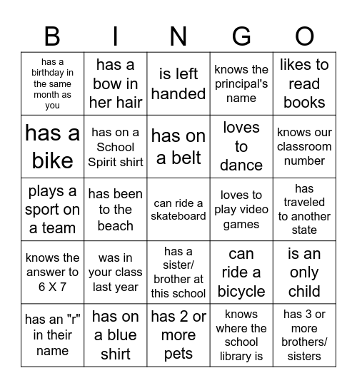 Scavenger Hunt Bingo Card