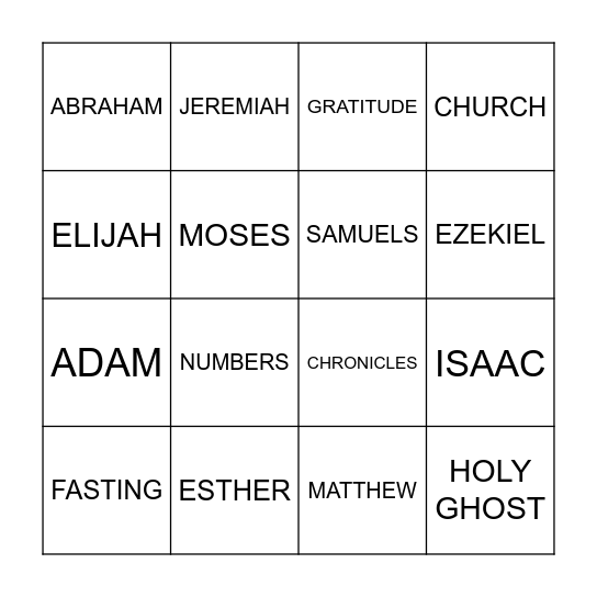 CHILDREN'S FUN DAY Bingo Card