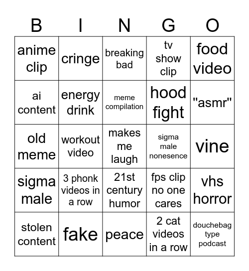 tiktok bingo Card