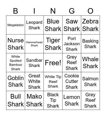 Shark Bingo Card