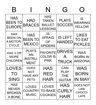 FIND SOMEONE WHO..... Bingo Card