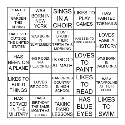 FIND SOMEONE WHO...... Bingo Card