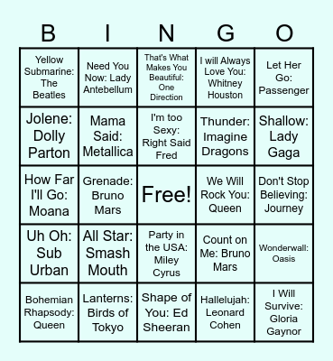 Music Class Bingo Card
