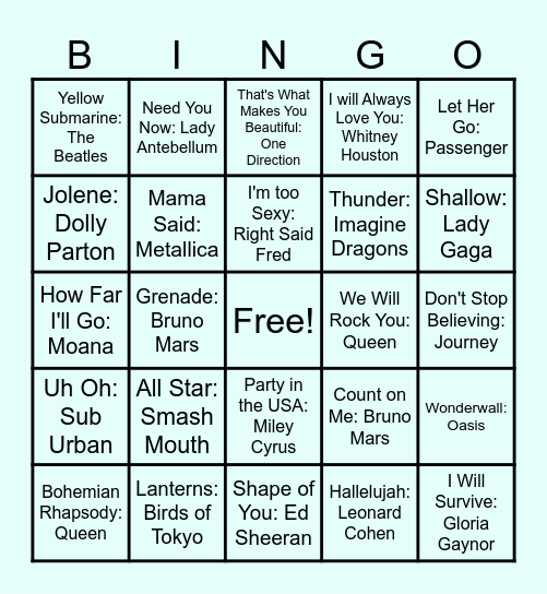 Music Class Bingo Card