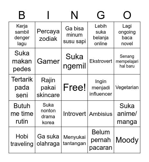 Level 1 Bingo Card