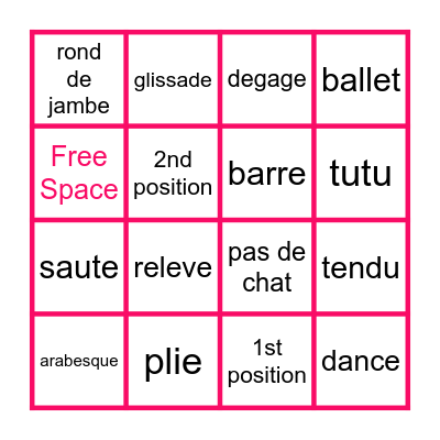 Ballet Bingo Card