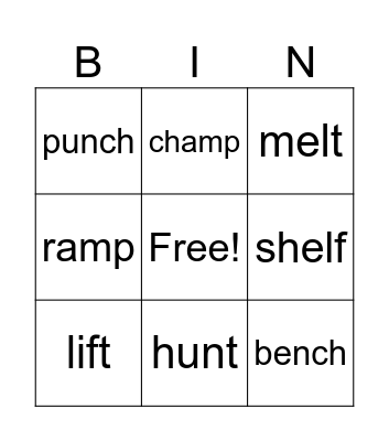 CVCC words Bingo Card