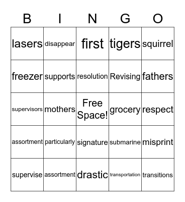 Speech Bingo Card