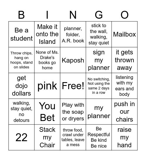 Back to School Bingo Card