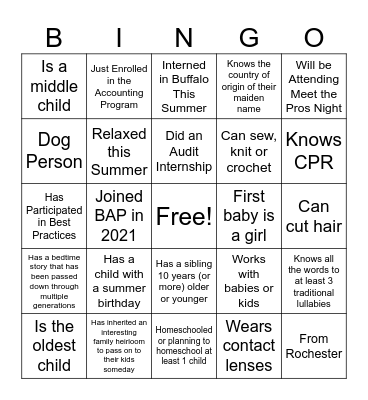 Get To Know You Bingo Card