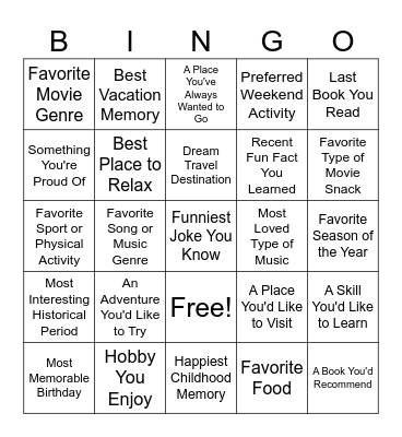 Conversation Bingo Card