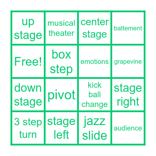 Musical Theater Bingo Card