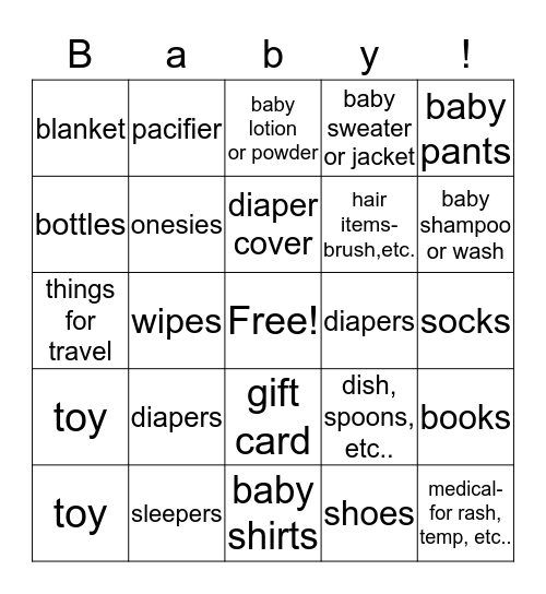 Baby Shower Bingo Card