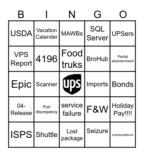 Bingo - UPS Terms Bingo Card