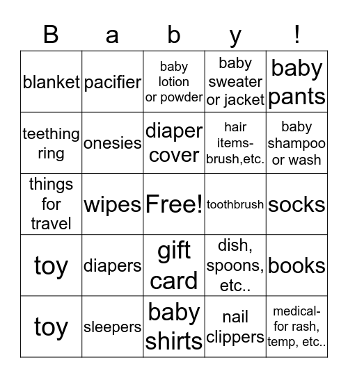 Baby Shower Bingo Card