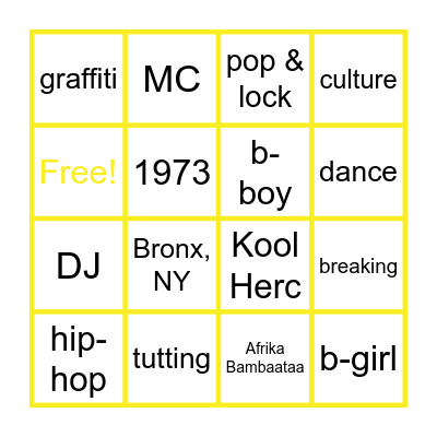 Hip-Hop Bingo Card