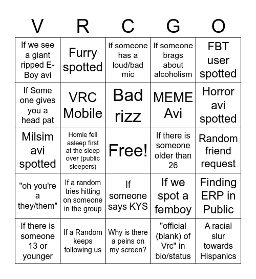 VRChat Bingo Card