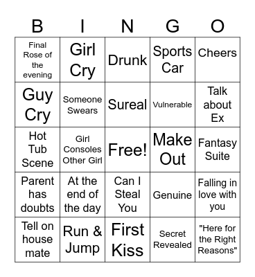 Bachelor Bingo Card