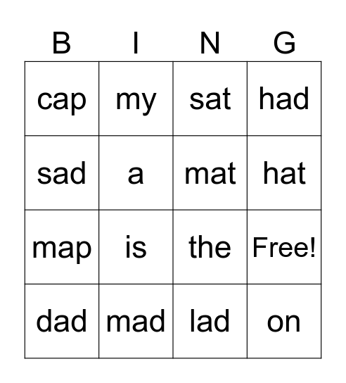 Letterland Bingo Card