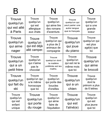 Trouve quelqu'un qui... #1 Bingo Card