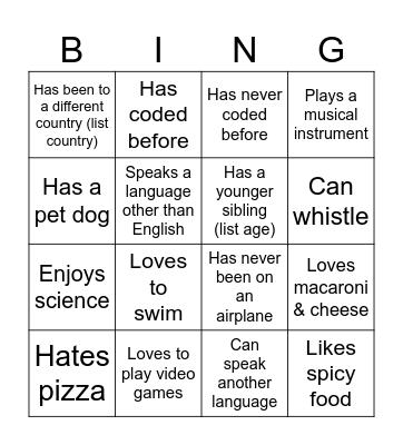 CSP Get To Know You Bingo Card