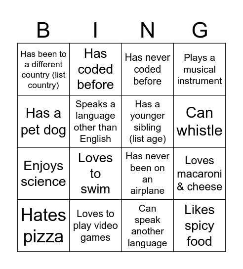 CSP Get To Know You Bingo Card
