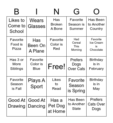 Get To Know You Bingo Card