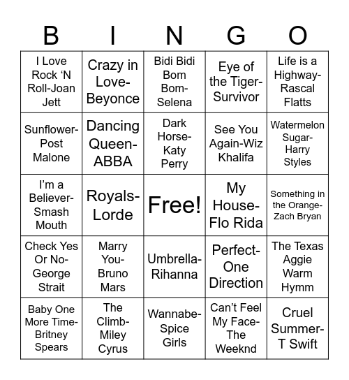 Singo Bingo! Bingo Card